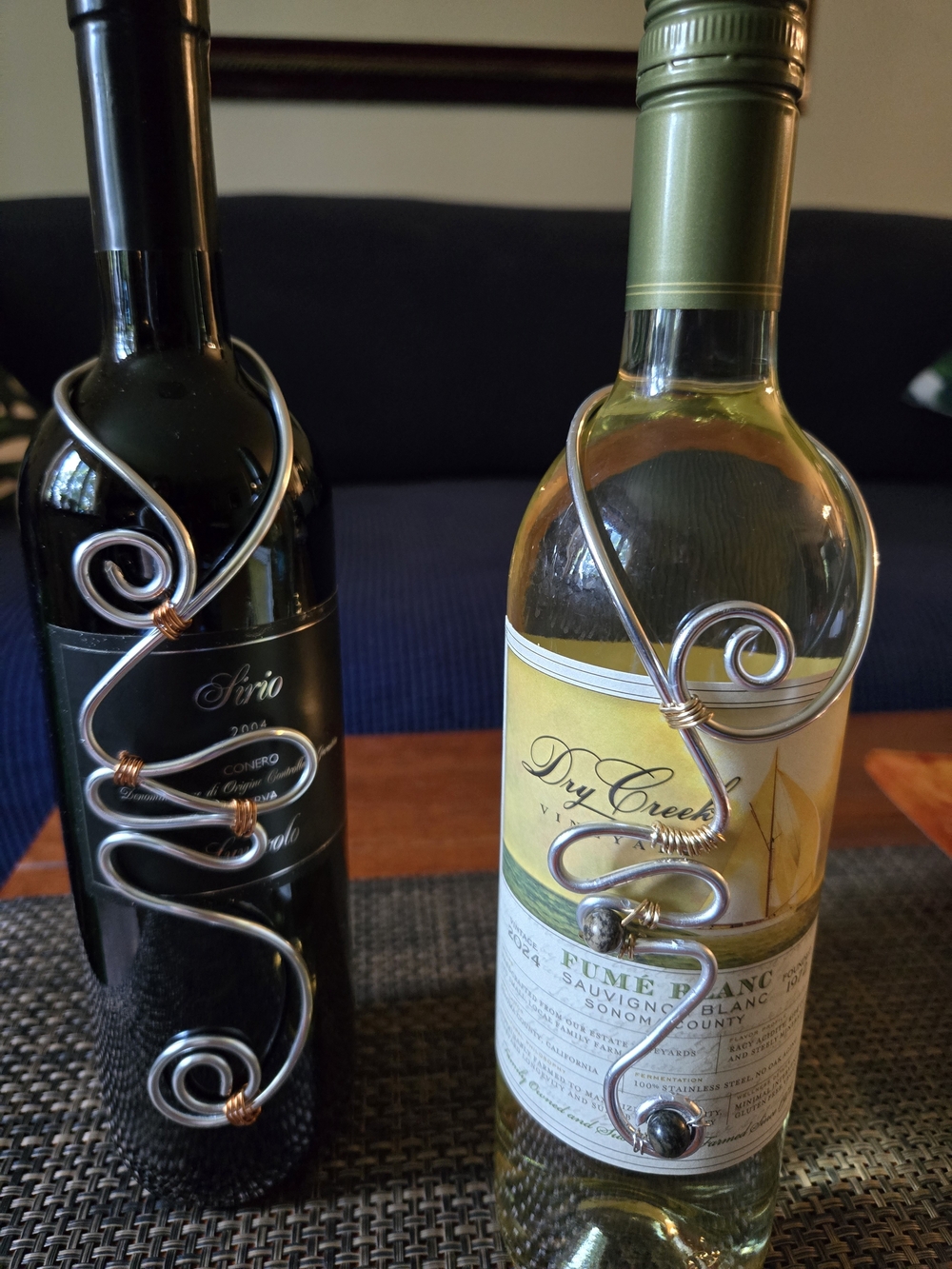 Bottle Bling - Spiral Wine Bottle Hanger with Accents . Various Types Of Wire.